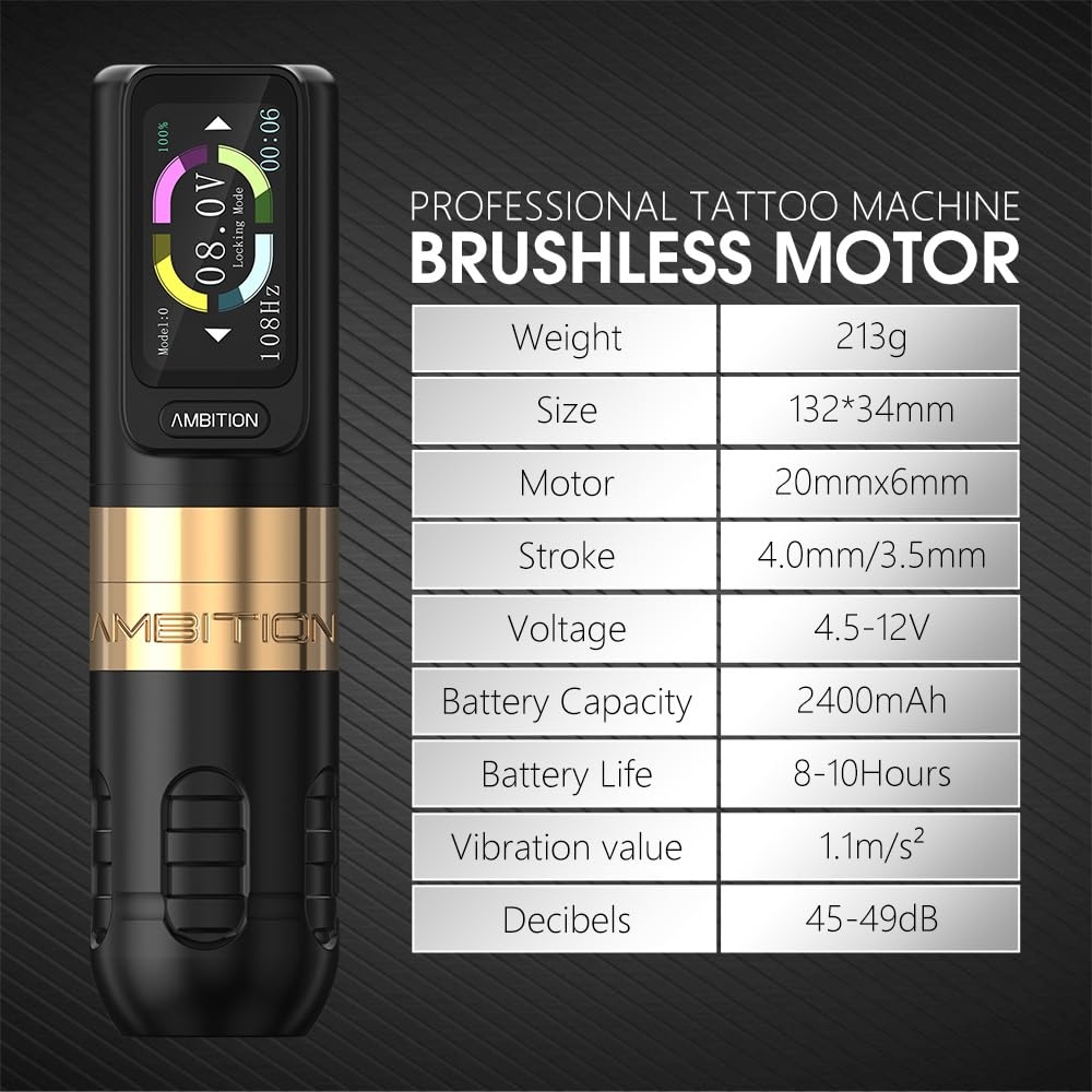Ambition Zetton Bataryalı Kablosuz Pen Dövme Makinesi 4.0 mm Stroke